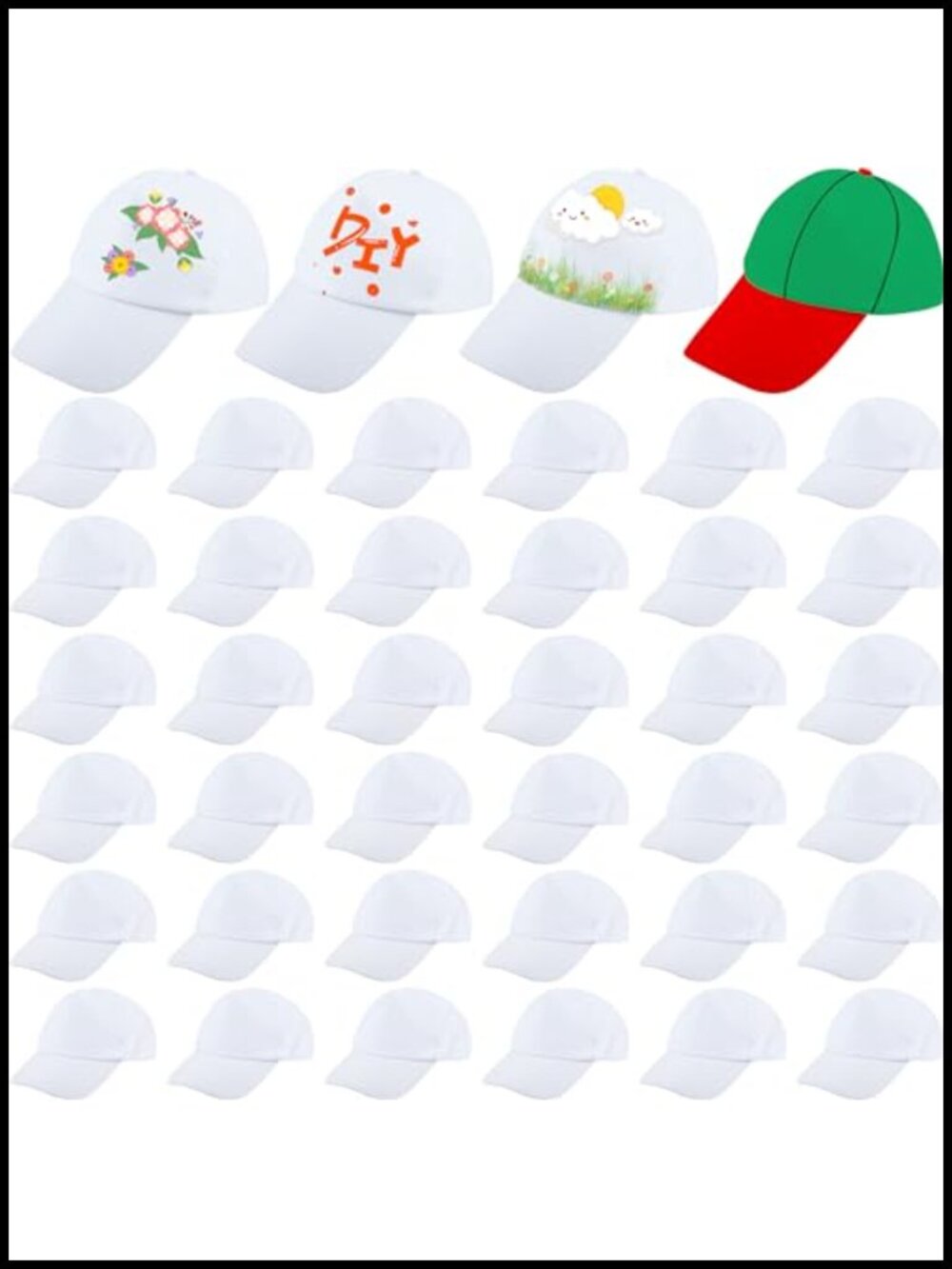 40 Pack DIY Plain Baseball Caps Adjustable Blank Hats Polyester